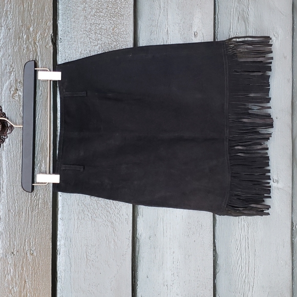 Vintage CACHE x EREZ LEVY Black Suede Leather Fringe Wrap Skirt sz 8 Women's VTG - Picture 4 of 6
